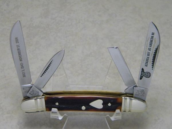 Bulldog Brand Solingen Germany "In Memory of Jim Parker" Red Stag Large Congress Knife c.2004 Bulldog Brand Solingen Germany "In Memory of Jim Parker" Red Stag Large Congress Knife c.2004