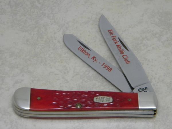 Case XX USA 2 Dot (1998) Red Bone 6254 SS "Elk Horn Knife Club - Elkton, KY" Trapper Knife