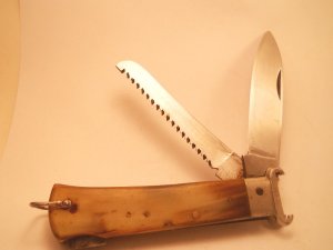 Maniago Shell Puller Sporting Knife Lockback Horn Handles Bone Saw Italy