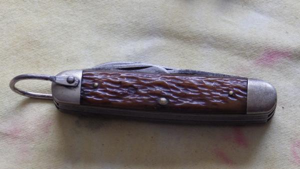 Ulster Knife Co. Utility/Scout knife 4 blades Pocket worn Brown Jigged Bone Handles