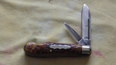 Easy Opener Jack Knife Clipper Knife Co. 1900-1920 Brown Jigged Bone Handles