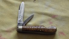 Easy Opener Jack Knife Clipper Knife Co. 1900-1920 Brown Jigged Bone Handles