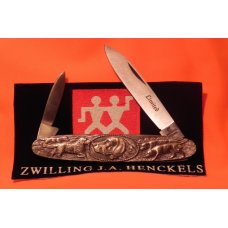 Vint J A Henckels 2 Blade Gents Knife w/ Hunting Dogs (Pointers?) on Metal Handles -Limited Edition