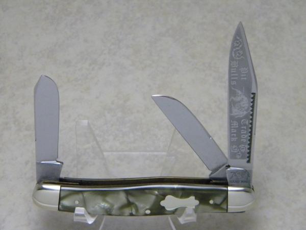Bulldog Brand Germany Green Pearl "Pit Bulls Trade Mark" Stockman Knife - Banner Shield