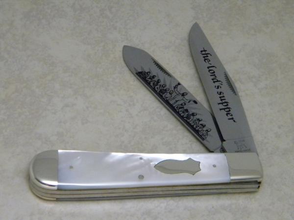 Bulldog Brand Germany "the Lord's supper" Genuine Mother of Pearl Giant Trapper Knife c.1998