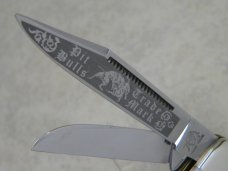 Bulldog Brand Germany Genuine Mother of Pearl "Pit Bulls Trade Mark" Etch Stockman Knife c.2004