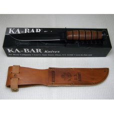 Ka-Bar Olean, NY Stacked Leather #1220 US ARMY Fixed Blade Fighting Knife & Sheath in Box c.2001