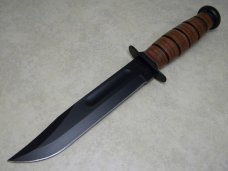 Ka-Bar Olean, NY Stacked Leather #1220 US ARMY Fixed Blade Fighting Knife & Sheath in Box c.2001