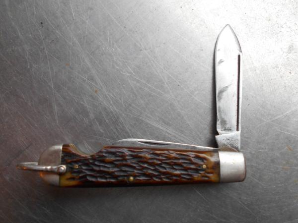 Easy Opener Jack Knife Camillus Bone handles  4 Line Tang Stamp