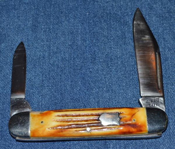 Queen City Equal End Pocket Knife * Early Winterbottom Bone * Circa 1933-40