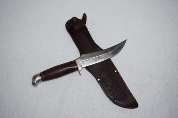 SCHRADE WALDEN NY USA 148 Fixed Blade Knife w/Stacked Leather Handle & Leather Sheath SCHRADE WALDEN NY USA 148 Fixed Blade Knife w/Stacked Leather Handle & Leather Sheath