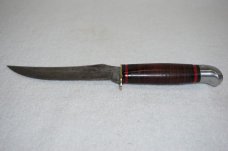 SCHRADE WALDEN NY USA 148  Fixed Blade Knife w/Stacked Leather Handle & Leather Sheath
