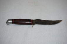 SCHRADE WALDEN NY USA 148  Fixed Blade Knife w/Stacked Leather Handle & Leather Sheath