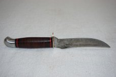 SCHRADE WALDEN NY USA 148  Fixed Blade Knife w/Stacked Leather Handle & Leather Sheath