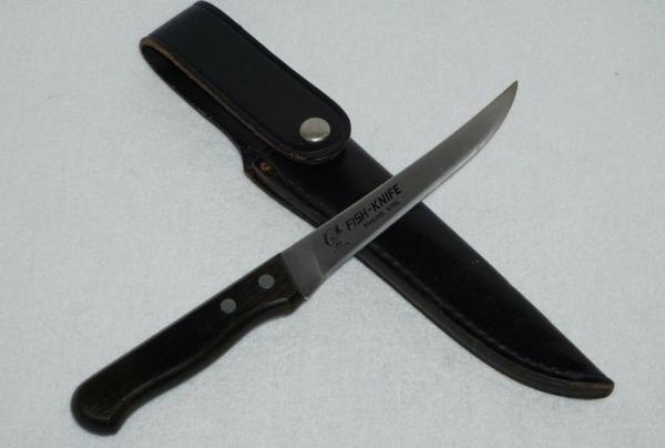 Vintage FISH-KNIFE Fillet Knife w/Original Leather Sheath - JAPAN Vintage FISH-KNIFE Fillet Knife w/Original Leather Sheath - JAPAN