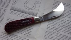 Rough Rider RR305 1 Blade Hawk Bill  Red Jigged Bone Handles