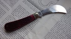 Rough Rider RR305 1 Blade Hawk Bill  Red Jigged Bone Handles