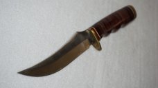 CRAFTSMAN USA BIG HORN SKINNER 5" FIXED BLADE KNIFE W/STACKED LEATHER HANDLE AND ORIG LEATHER SHEATH