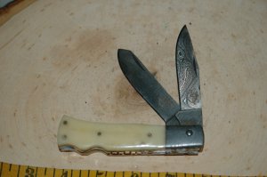 Ranch Brand Damascus Two Blade Folding Knife with Nice Sheath