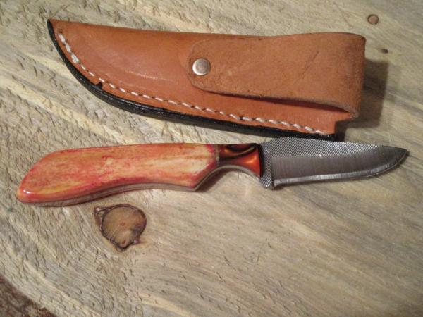 High Carbon Steel File knife-6 1/4" with Custom Handle of Red/Orange Dyed Bone High Carbon Steel File knife-6 1/4" with Custom Handle of Red/Orange Dyed Bone