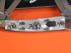 Bulldog Brand Whittler Knife w Imitation Pearl Handles +Bulldogs etched? 4" Closed & Double Dog Head