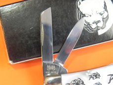 Bulldog Brand Whittler Knife w Imitation Pearl Handles +Bulldogs etched? 4" Closed & Double Dog Head