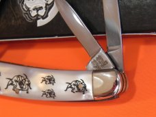 Bulldog Brand Whittler Knife w Imitation Pearl Handles +Bulldogs etched? 4" Closed & Double Dog Head