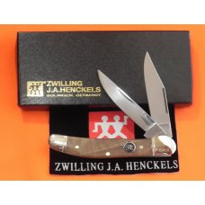 J A Henckels Copperhead Pocket Knife w European Gunstock Walnut Handles +Pouch, COA & Hard Box -NOS