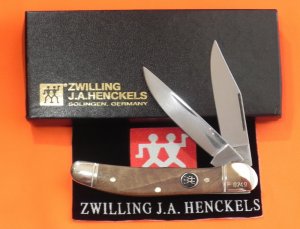 J A Henckels Copperhead Pocket Knife w European Gunstock Walnut Handles +Pouch, COA & Hard Box -NOS