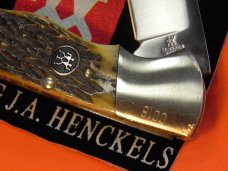 J A Henckels (HK-135-FLIV) Folding Hunter Pocket Knife with Fossil Ivory Bone Handles -NOS +Orig Box