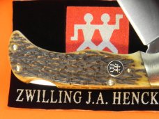 J A Henckels (HK-135-FLIV) Folding Hunter Pocket Knife with Fossil Ivory Bone Handles -NOS +Orig Box
