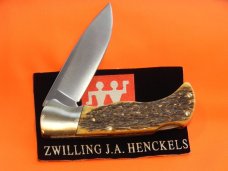 J A Henckels (HK-135-FLIV) Folding Hunter Pocket Knife with Fossil Ivory Bone Handles -NOS +Orig Box