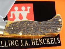 J A Henckels (HK-135-FLIV) Folding Hunter Pocket Knife with Fossil Ivory Bone Handles -NOS +Orig Box