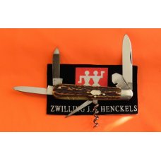 Antique J A Henckels 6 Blade Multi Blade/Tool Knife w Great Stag Handles &Long Arm Twin Men - RARE!