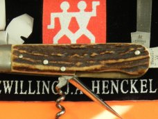 Antique J A Henckels 6 Blade Multi Blade/Tool Knife w Great Stag Handles &Long Arm Twin Men - RARE!