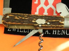 Antique J A Henckels 6 Blade Multi Blade/Tool Knife w Great Stag Handles &Long Arm Twin Men - RARE!