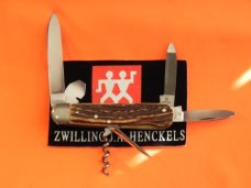 Antique J A Henckels 6 Blade Multi Blade/Tool Knife w Great Stag Handles &Long Arm Twin Men - RARE!