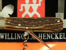 Antique J A Henckels 6 Blade Multi Blade/Tool Knife w Great Stag Handles &Long Arm Twin Men - RARE!