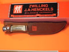J A Henckels Fixed Blade Hunter Knife w/ Stag Handles & Gold Blade Etch of A Black Bear