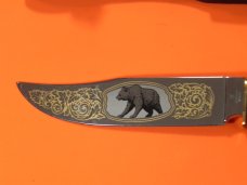 J A Henckels Fixed Blade Hunter Knife w/ Stag Handles & Gold Blade Etch of A Black Bear