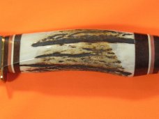 J A Henckels Fixed Blade Hunter Knife w/ Stag Handles & Gold Blade Etch of A Black Bear