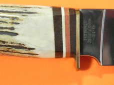 J A Henckels Fixed Blade Hunter Knife w/ Stag Handles & Gold Blade Etch of A Black Bear