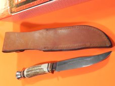 J A Henckels Fixed Blade Hunter Knife w/ Stag Handles & Gold Blade Etch of A Black Bear