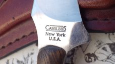 Camillus Sharpfinger Fixed Blade with Whiskey Barrel Oak Stave Handles