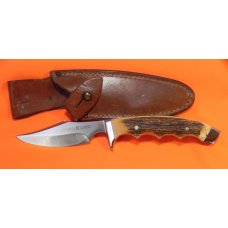 Vintage J A Henckels Safari Skinning / Hunting / Camping knife w/ Orig Sheath & Great STAG Handles!