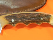 Vintage J A Henckels Safari Skinning / Hunting / Camping knife w/ Orig Sheath & Great STAG Handles!