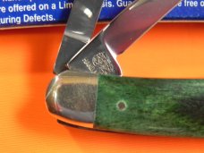 Bulldog Brand Whittler  w Green Bone Handles + Double Bulldog Head Blade Etch 4" Closed & NOS