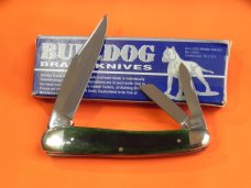 Bulldog Brand Whittler  w Green Bone Handles + Double Bulldog Head Blade Etch 4" Closed & NOS