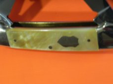 Bulldog Knife Club 4 Blade Canoe w/ Fiery Multi-Color Gold Lip Pearl Handles & Frost Blade Etch -NOS