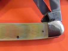 Bulldog Knife Club 4 Blade Canoe w/ Fiery Multi-Color Gold Lip Pearl Handles & Frost Blade Etch -NOS